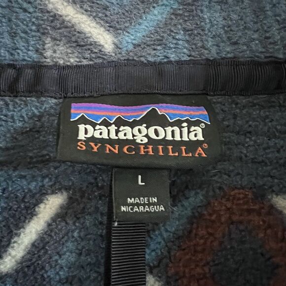 Patagonia Mens Synchilla Aztec Snap-T Fleece Pullover Lifecycle Glass Blue L - Picture 4 of 7